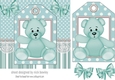 Cute turq teddy 7x7 with tag topper with bows