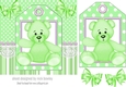 Cute green teddy 7x7 with tag topper with bows