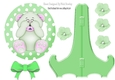 Cute green peekaboo teddy bear with bow plate and stand