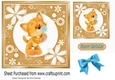 Cute ginger kitty with turq bow in floral 7x7 frame