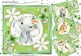 4 Animal card fronts in green floral frames with butterflies 8x8 mini kit
