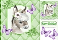 Cute donkey with flowers, purple butterflies in quilted 8x8 frame