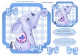 lovely little blue elephant with bows  on check 7x7 topper