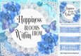 Pretty blue flowers, blue butterflies and verse on lace 8x8