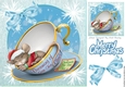 Cute sleepy mouse in a christmas teacup with bow and snowflakes 8x8