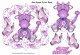 Cute little purple dragon with heart in floral frame with butterflies