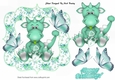 Cute little turq dragon with heart in floral frame with butterflies