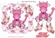Cute little pink dragon with heart in floral frame with butterflies
