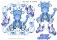 Cute little blue dragon with heart in floral frame with butterflies