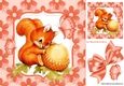 Cute red squirrel with acorn in floral peach frame 8x8