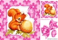 Cute red squirrel with acorn in floral pink frame 8x8