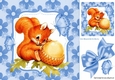 Cute red squirrel with acorn in floral blue frame 8x8