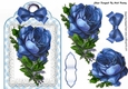 Pretty blue vintage roses and bow on lace tag/topper