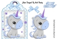 Cute little unicorn on lace tag/topper with blue bow