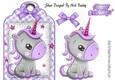 Cute little unicorn on lace tag/topper with purple bow