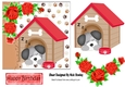 Cute puppy snoozing in dog kennel with red roses 7x7