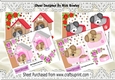 4 Cute puppies snoozing with pink/red roses 7x7 card fronts mini kit