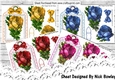 4 Pretty vintage roses and bows card fronts on lace tag/toppers mini kit