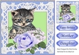 Pretty blue roses with kitten in  lattice 8x8 frame