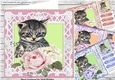  4 Pretty roses with kittens card fronts in  lattice 8x8 frame mini kit