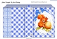 Cute red squirrel on lace in blue check folded book