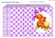 Cute red squirrel on lace in purple check folded book
