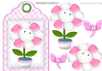 Cute toony face flower on lace pink tag/topper