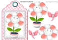 Cute toony face flower on lace peach tag/topper