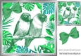 lovely sketch of a pair of love birds in green jungle leaf frame with bow 8x8