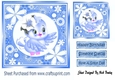 Sweet little bird in blue floral frame 7x7