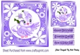 Sweet little bird in purple floral frame 7x7