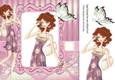 Lovely trendy girl in ornate pink frame with butterfly 8x8