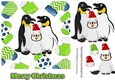 Cute penguin family in red/green santa hat in christmas sock frames 7x7