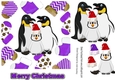 Cute penguin family in red/purple santa hat in christmas sock frames 7x7