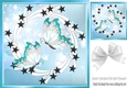 Pretty black stars in turq frame 8x8 card fronts with butterflies