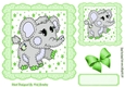 Cute stitched Elephant in green star frame 7x7