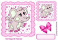 Cute stitched Elephant in pink star frame 7x7