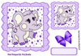Cute stitched Elephant in purple star frame 7x7