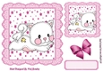 Cute white stitched kitty in pink star frame 7x7