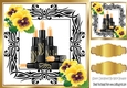 Makeup with yellow pansies in black/gold ornate frame 8x8