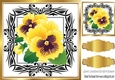 pretty yellow pansies in black/gold ornate frame 8x8