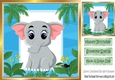 Cute elephant in jungle frame 8x8