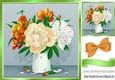Pretty vase of peach peonies with bow 8x8