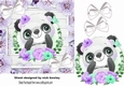 Cute Panda, in lilac flower frame with white bows 7x7