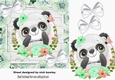 Cute Panda, in green flower frame with white bows 7x7