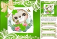 lovely sloth in a green frame of flowers and ornate lace 8x8