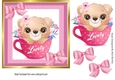 Cute little bear in a teacup with pink bows and polkadot 7x7 frame