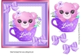 Cute little bear in a teacup with purple bows and polkadot 7x7 frame