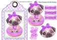 Cute pug on lace, purple gingham tag topper