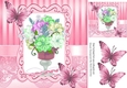 pretty vase of mixed flowers in ornate frame with pink butterflies 8x8